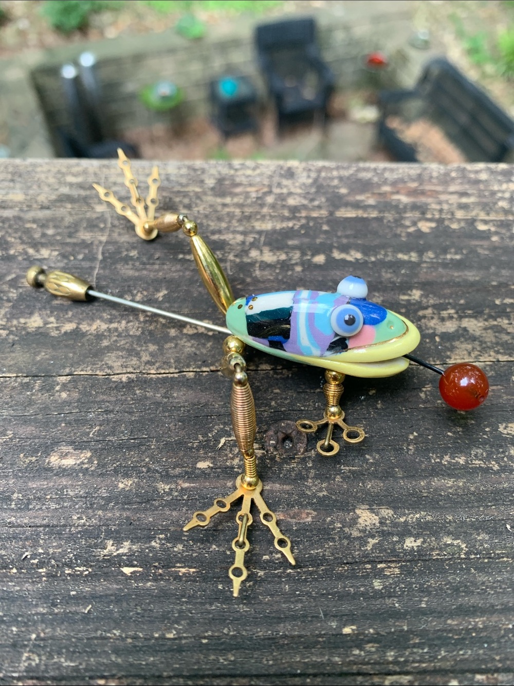 Cynthia Chuang Frog Shaped Brooch/Pin - Blue, Green, Yellow